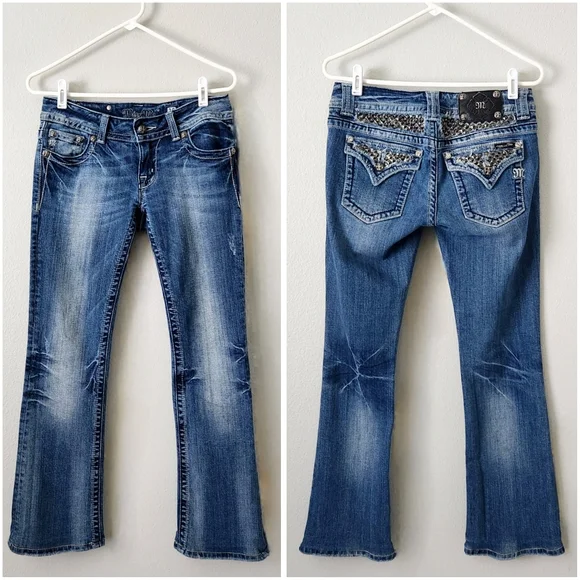 Miss Me Boot / Kick Flare Ankle Jeans With Studs & Contrast Stitching, Size 28 - Picture 14 of 16